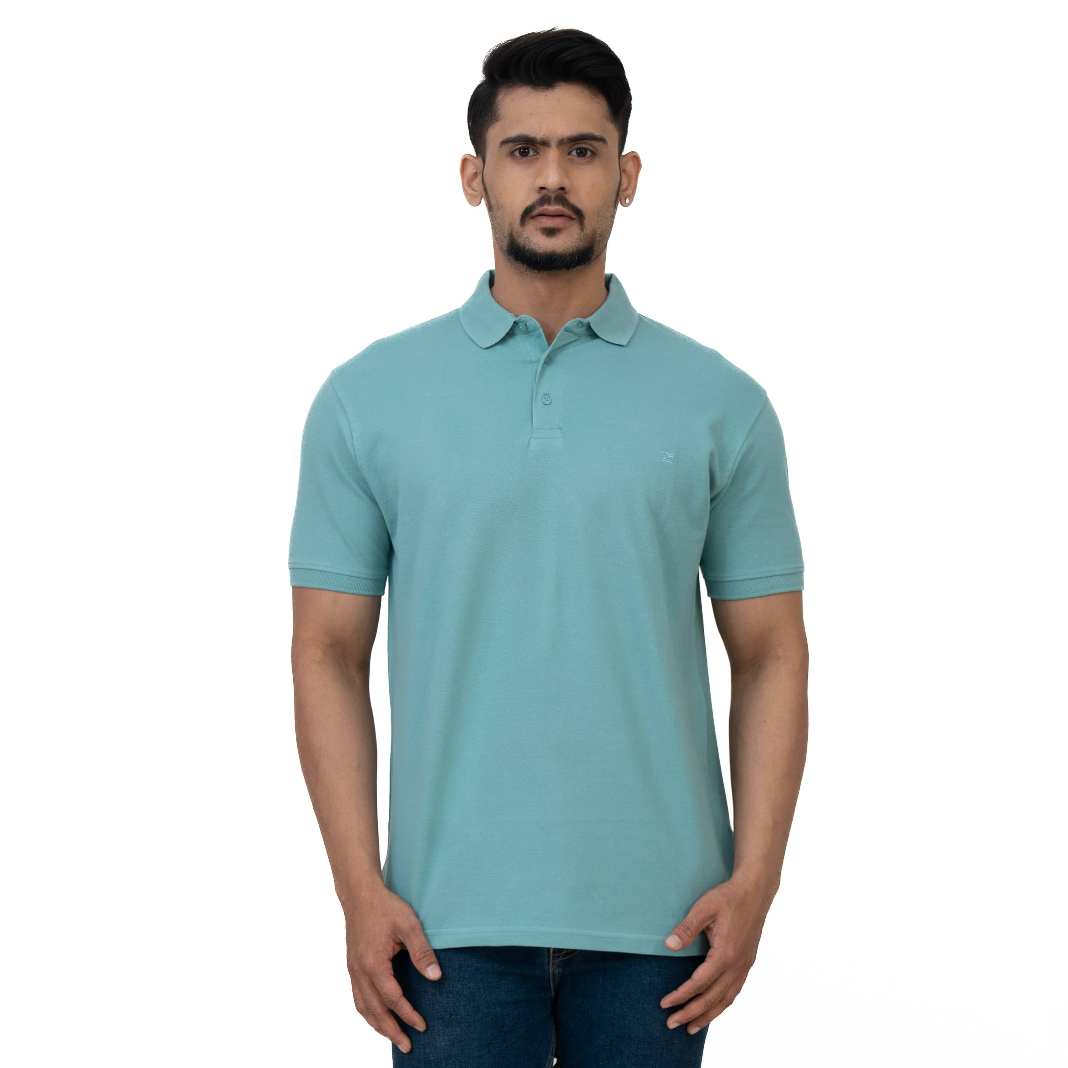 Cotstyle Pack of 1 Cotton Blend Regular Fit Solid Half Sleeves Men's Polo T Shirt ( Blue )