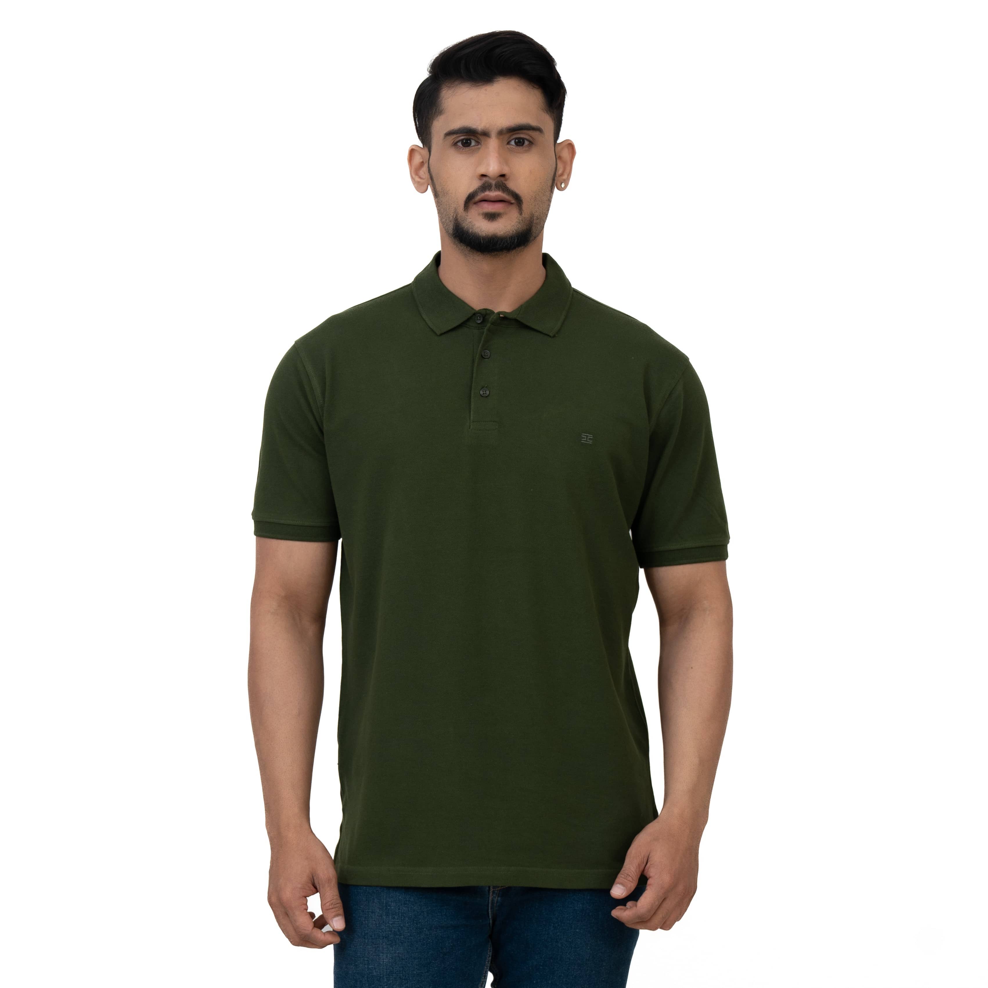 Cotstyle Pack of 1 Cotton Blend Regular Fit Solid Half Sleeves Men's Polo T Shirt ( Green )