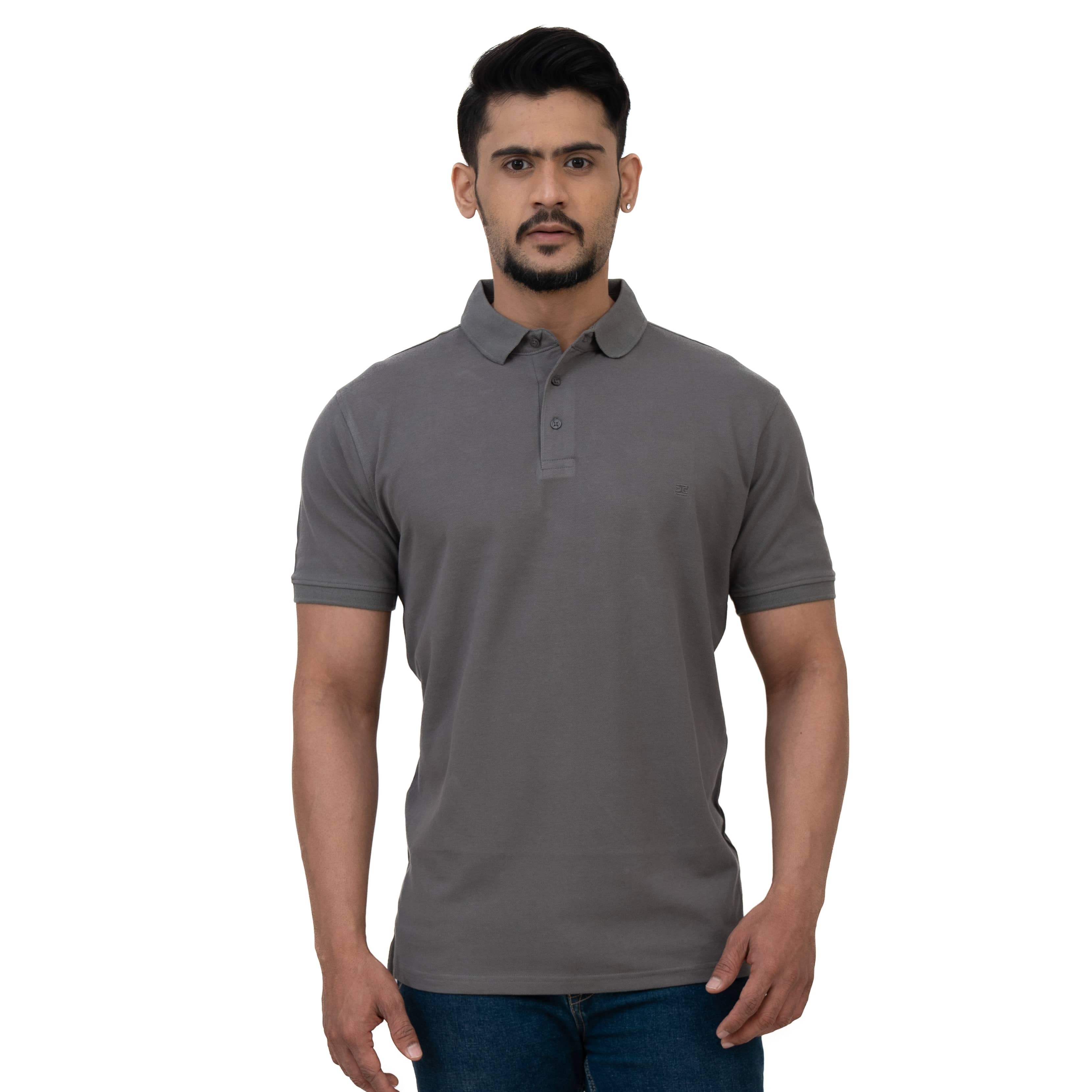 Cotstyle Pack of 1 Cotton Blend Regular Fit Solid Half Sleeves Men's Polo T Shirt ( Grey )