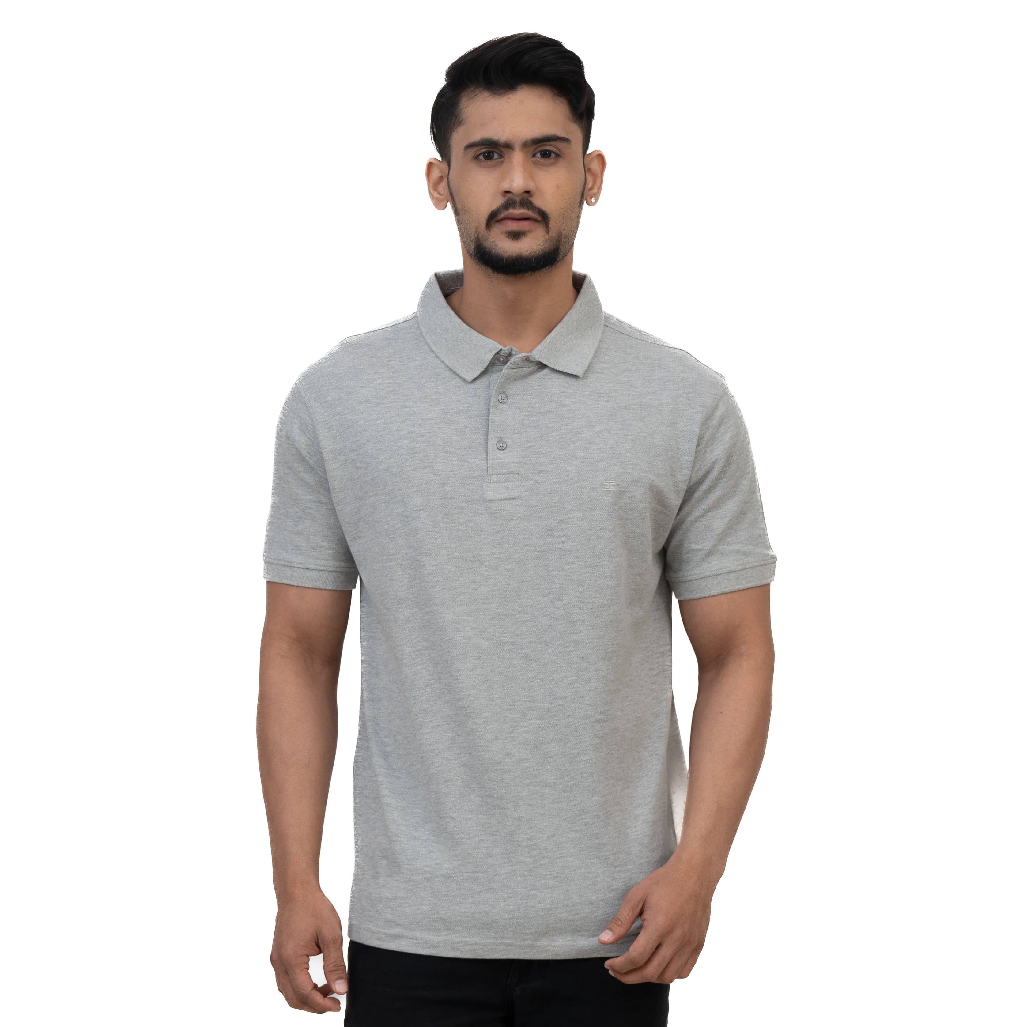 Cotstyle Pack of 1 Cotton Blend Regular Fit Self Design Half Sleeves Men's Polo T Shirt ( Grey )