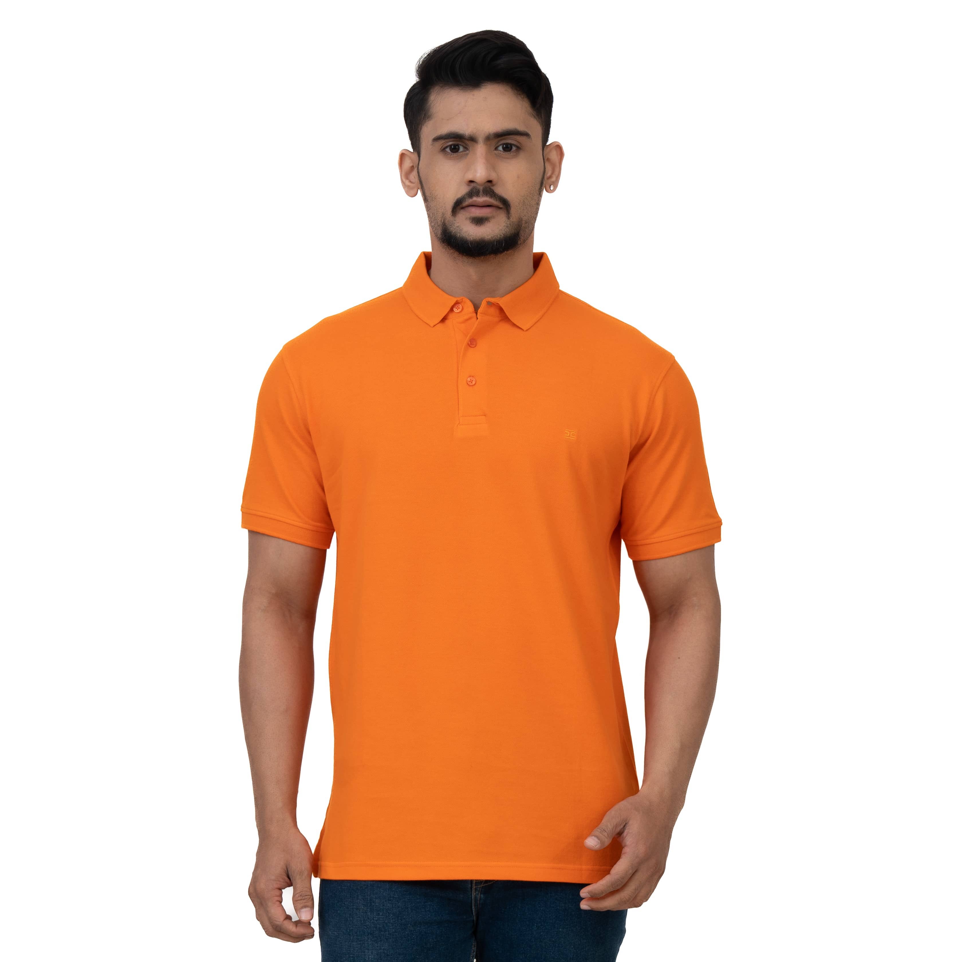 Cotstyle Pack of 1 Cotton Blend Regular Fit Solid Half Sleeves Men's Polo T Shirt ( Orange )