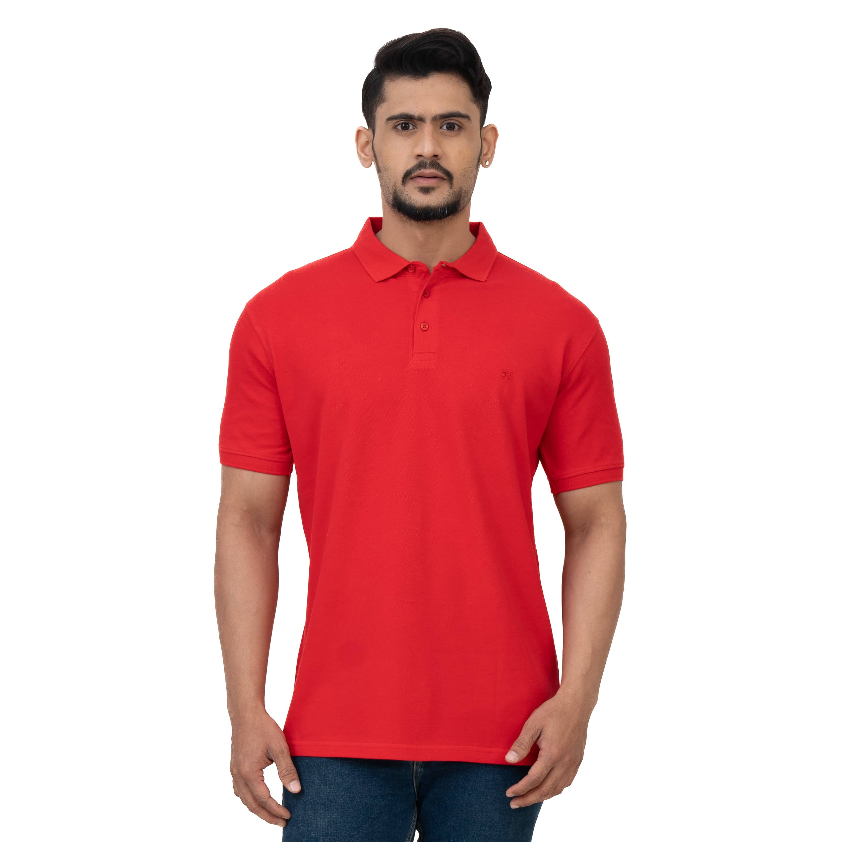 Cotstyle Pack of 1 Cotton Blend Regular Fit Solid Half Sleeves Men's Polo T Shirt ( Red )