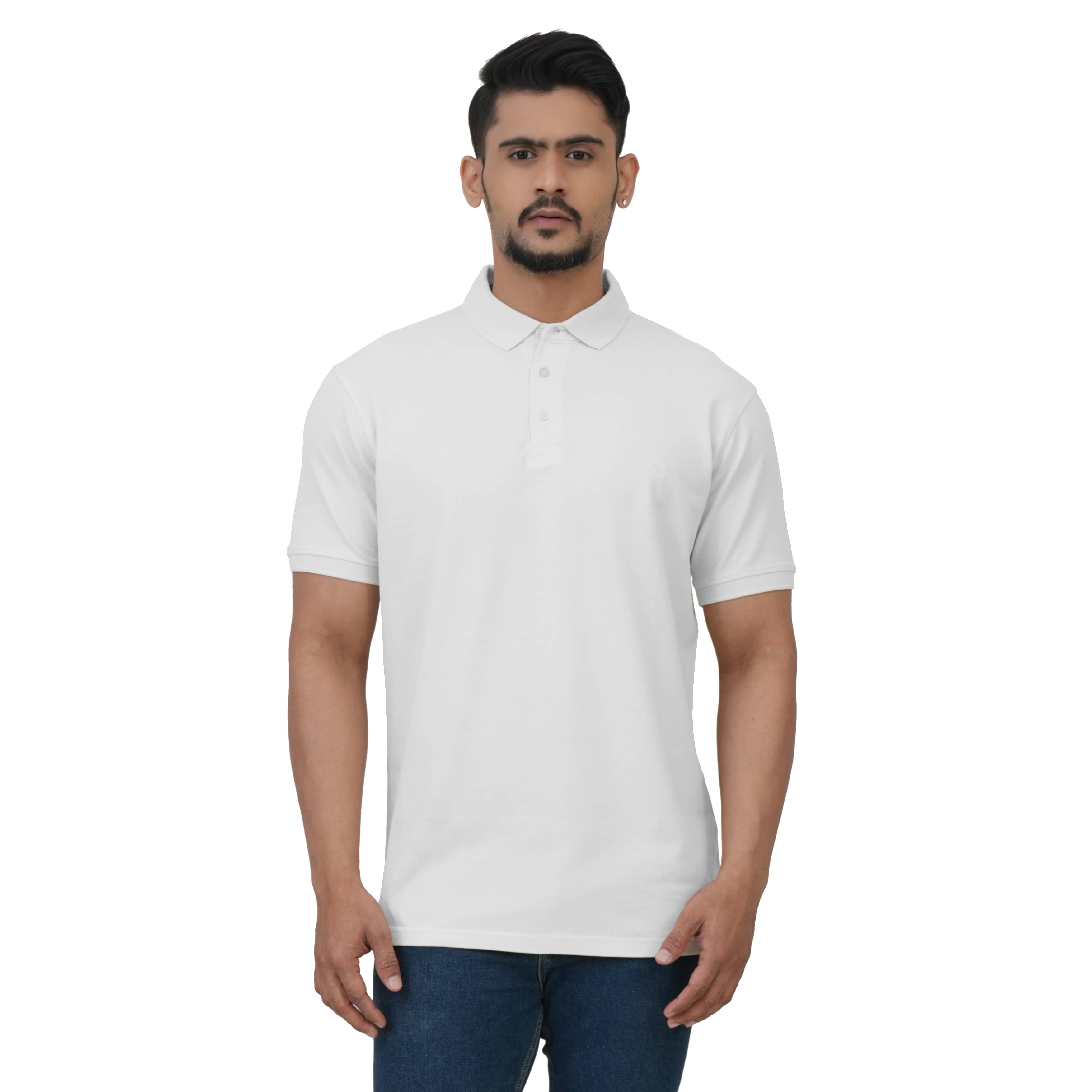 Cotstyle Pack of 1 Cotton Blend Regular Fit Solid Half Sleeves Men's Polo T Shirt ( White )