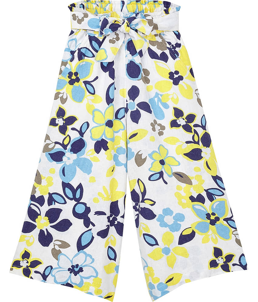 Cub McPaws Girls Floral Print Rayon White Palazzo|Fashion Bottom Wear|For 09-10Y Girls|GW23PLZR025Mul_09-10Y - Trousers | Buy online on ZillyBuy