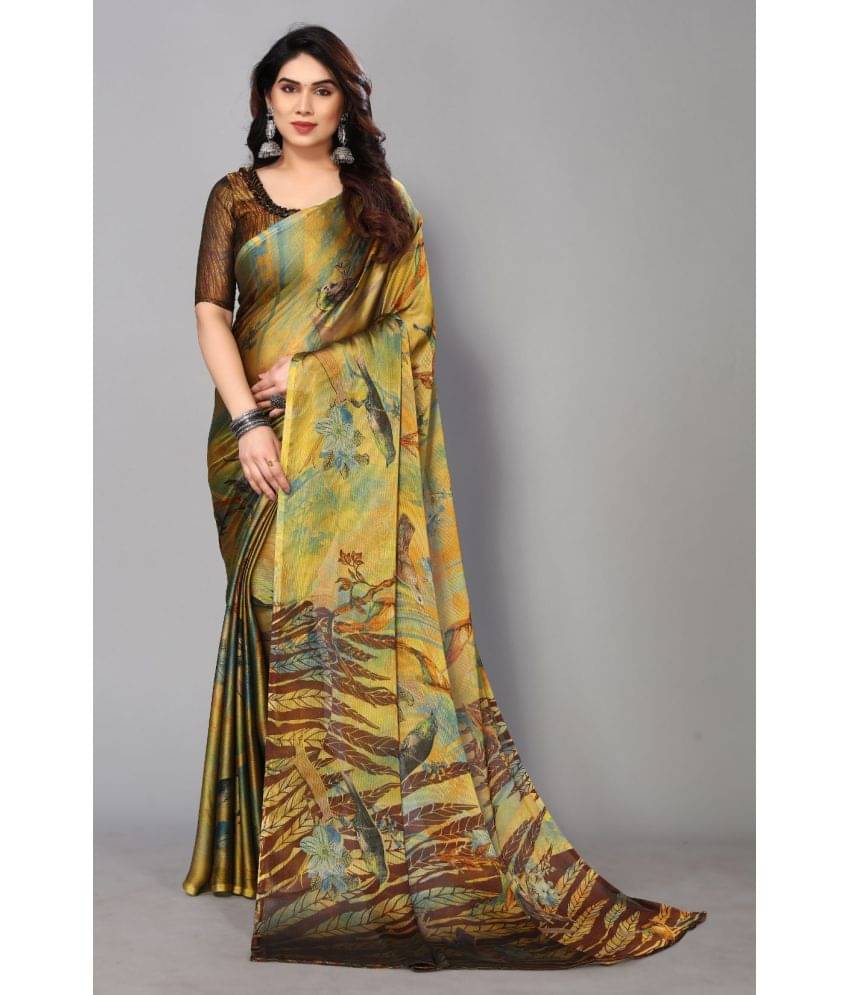 FABMORA Chiffon Printed Saree With Unstitched Blouse Piece ( Coffee ) FABMORA Chiffon Printed Saree With Unstitched Blouse Piece ( Coffee )