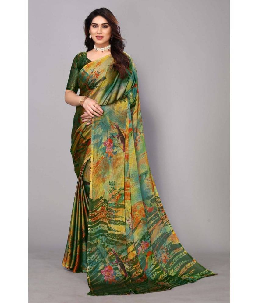     			FABMORA Chiffon Printed Saree With Unstitched Blouse Piece ( Green )