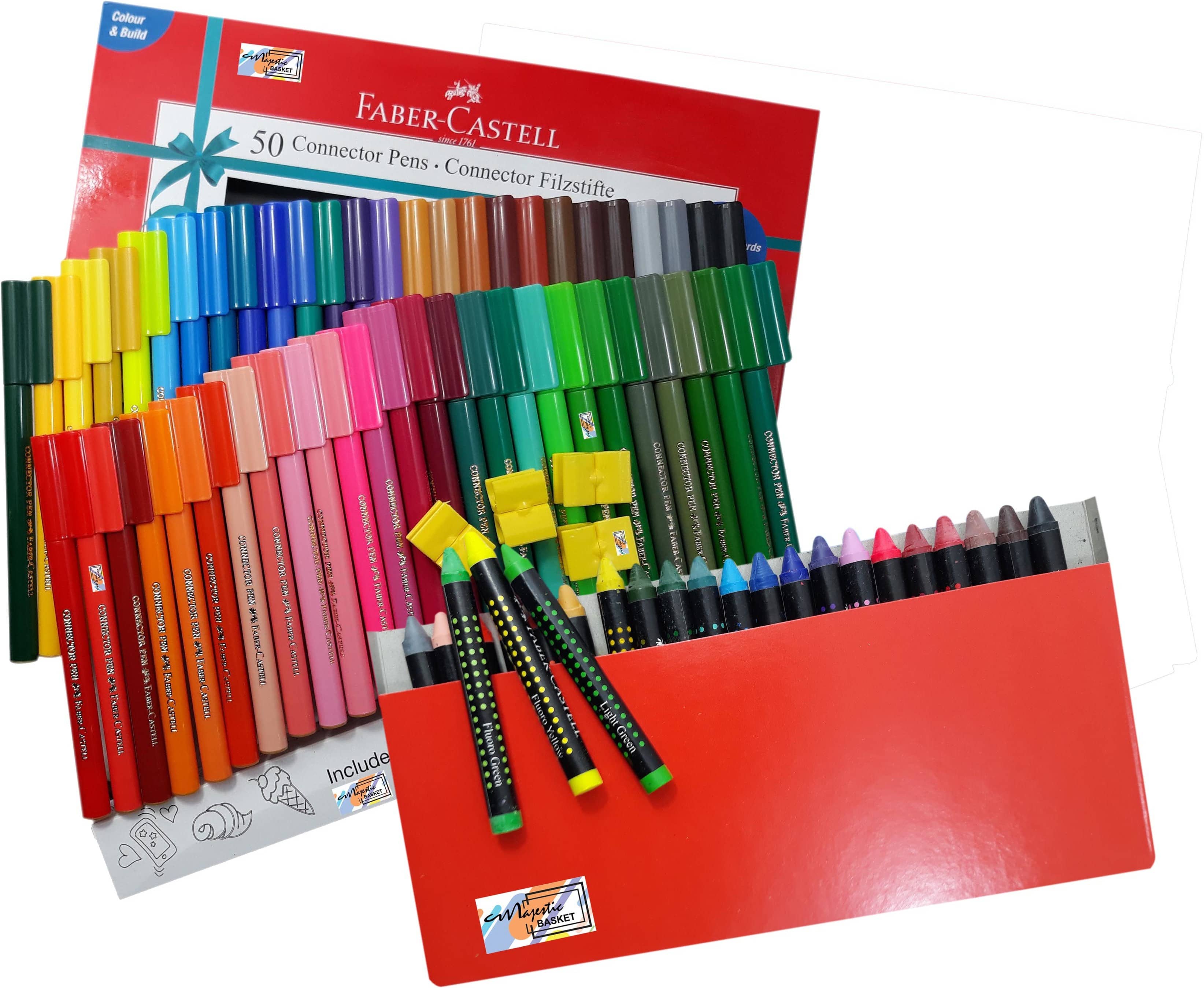 Faber-Castell 50 Shades Connector Sketch Pen With 4 Greeting Card Alonwith 24 Wax Crayons