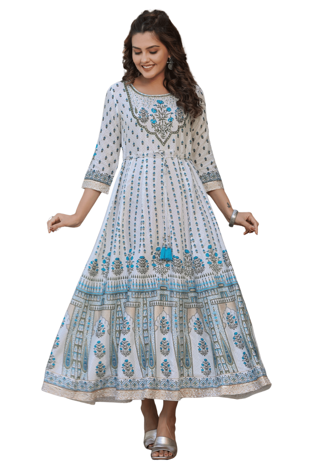 Juniper Women Silk Blend Printed Ethnic Dress ( Multicolor )