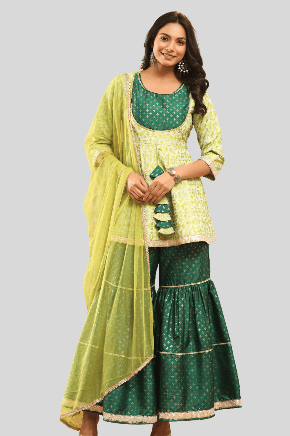 Juniper - Green Anarkali Silk Blend Women's Stitched Salwar Suit ( Pack of 1 )