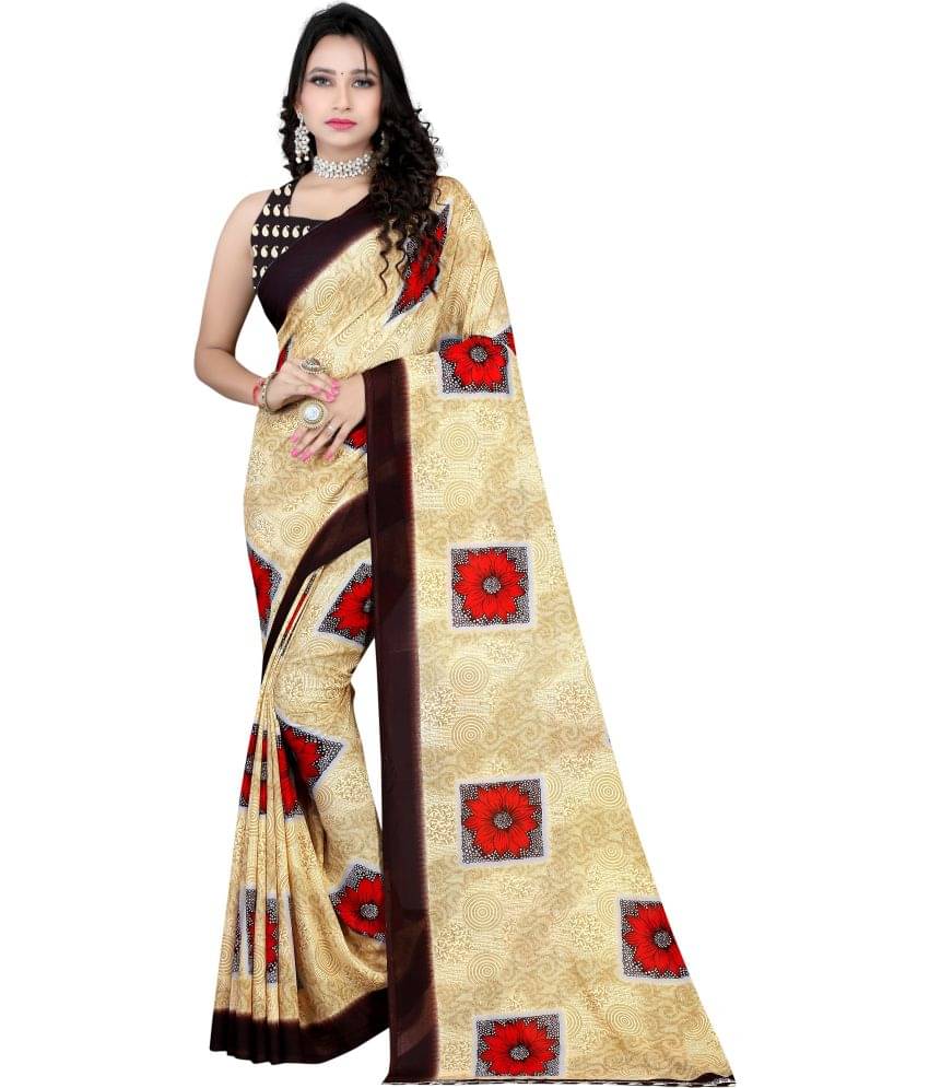     			LEELAVATI Georgette Printed Saree With Unstitched Blouse Piece ( Beige )