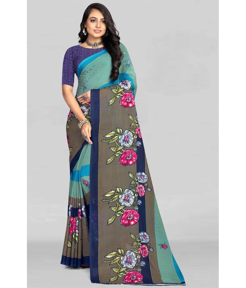     			LEELAVATI Georgette Printed Saree With Unstitched Blouse Piece ( Blue )