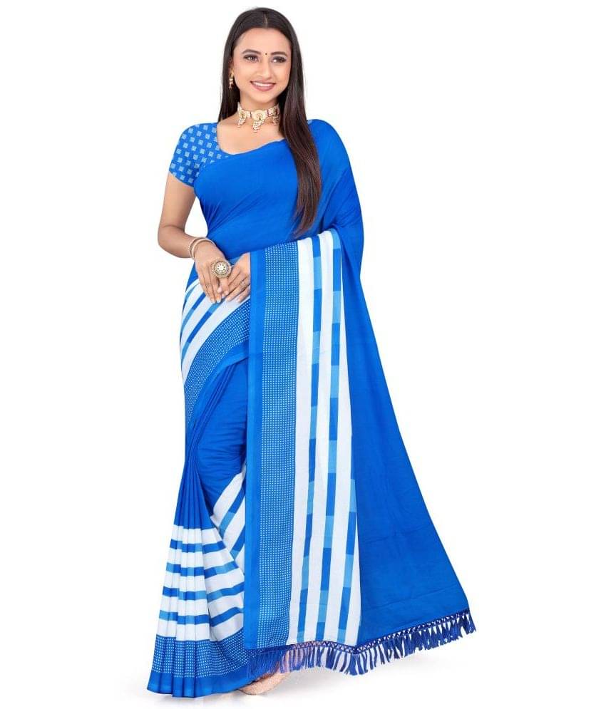 LEELAVATI Georgette Striped Saree With Unstitched Blouse Piece ( Blue ) LEELAVATI Georgette Striped Saree With Unstitched Blouse Piece ( Blue )
