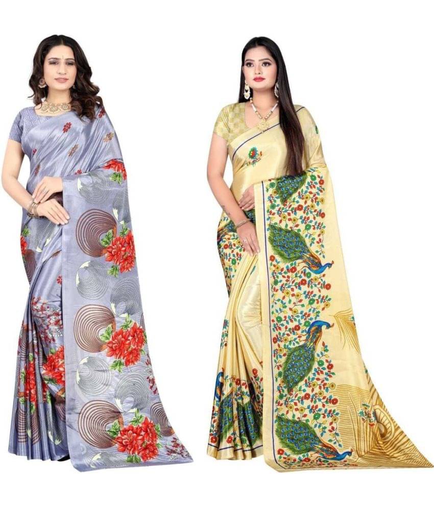 LEELAVATI Crepe Printed Saree With Unstitched Blouse Piece ( Multicolor ) LEELAVATI Crepe Printed Saree With Unstitched Blouse Piece ( Multicolor )