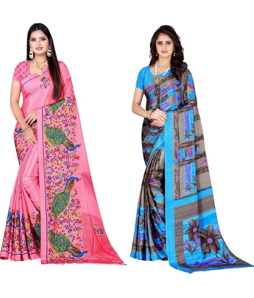 LEELAVATI Crepe Printed Saree With Unstitched Blouse Piece ( Multicolor ) LEELAVATI Crepe Printed Saree With Unstitched Blouse Piece ( Multicolor )