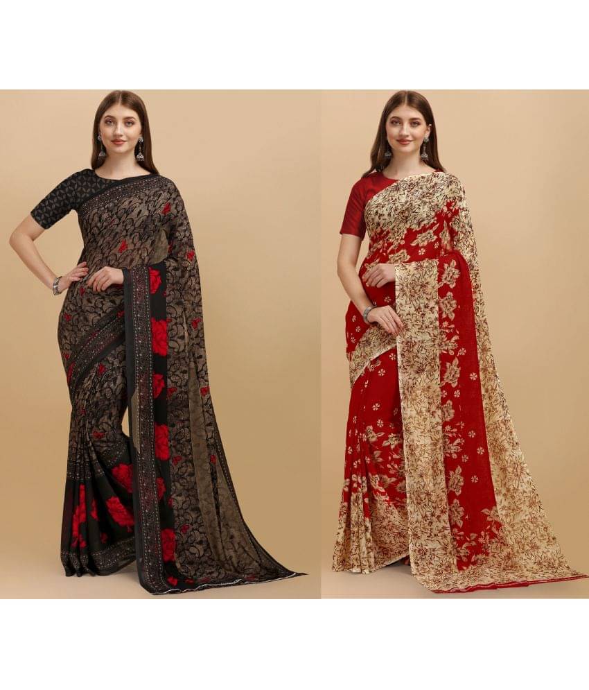     			LEELAVATI Georgette Printed Saree With Unstitched Blouse Piece ( Multicolor )