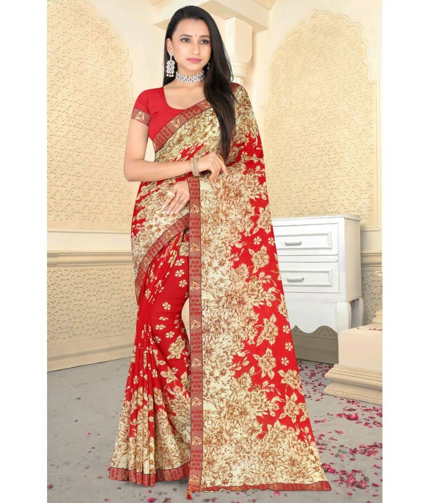LEELAVATI Georgette Printed Saree With Unstitched Blouse Piece ( Multicolor )