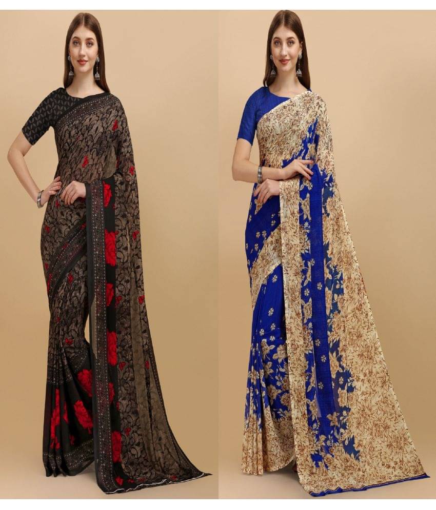 LEELAVATI Georgette Printed Saree With Unstitched Blouse Piece ( Multicolor ) LEELAVATI Georgette Printed Saree With Unstitched Blouse Piece ( Multicolor )