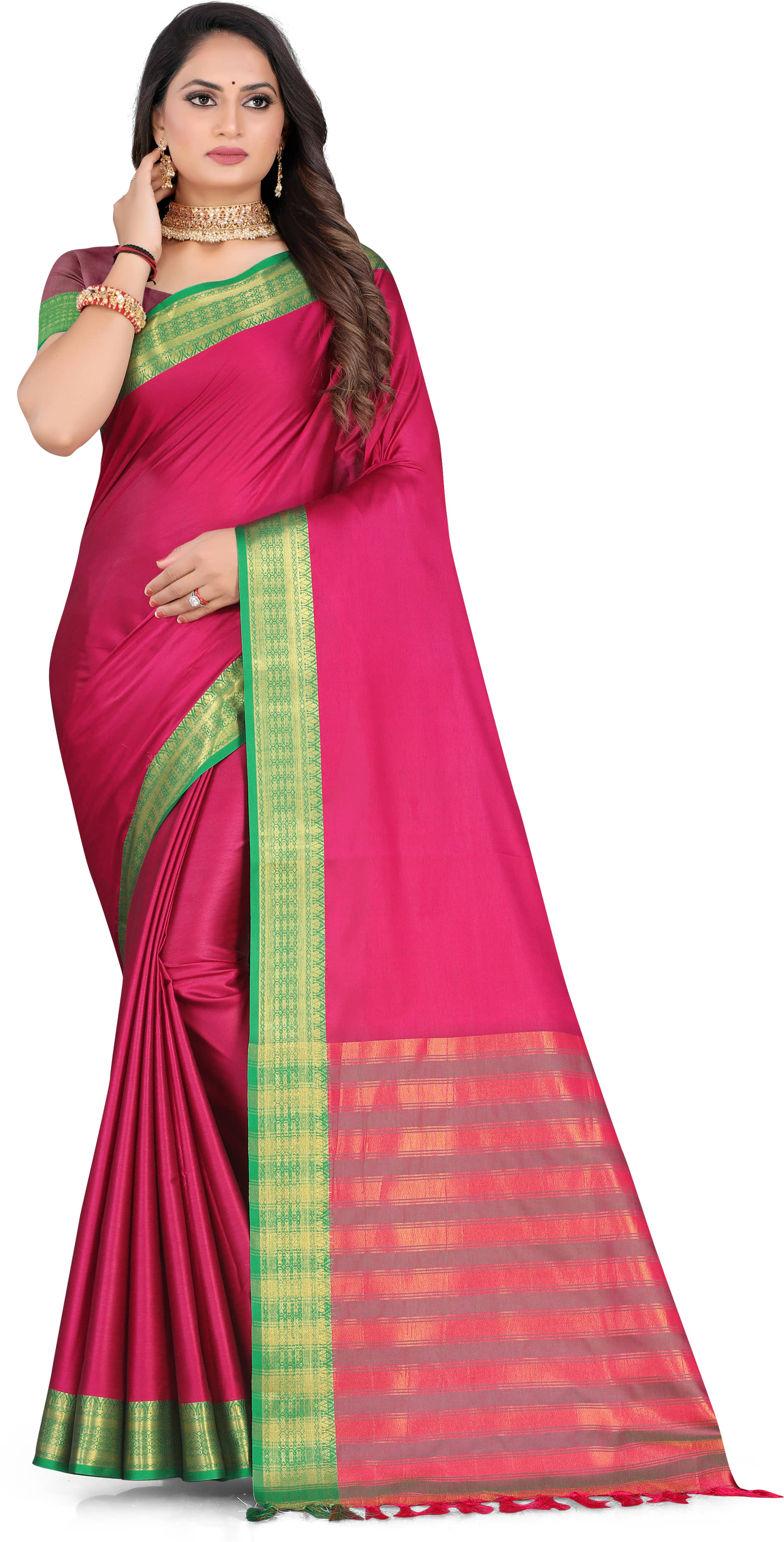 LEELAVATI Silk Striped Saree With Unstitched Blouse Piece ( Multicolor ) - Sarees | Buy online on ZillyBuy