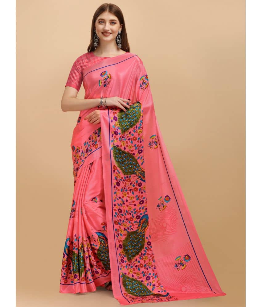 LEELAVATI Crepe Printed Saree With Unstitched Blouse Piece ( Pink ) - Sarees | Buy online on ZillyBuy