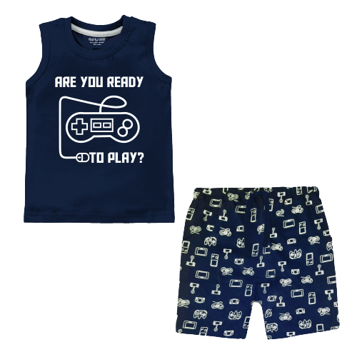 NammaBaby Pack of 1 Boys Cotton T-Shirt & Shorts Set ( Light Grey )