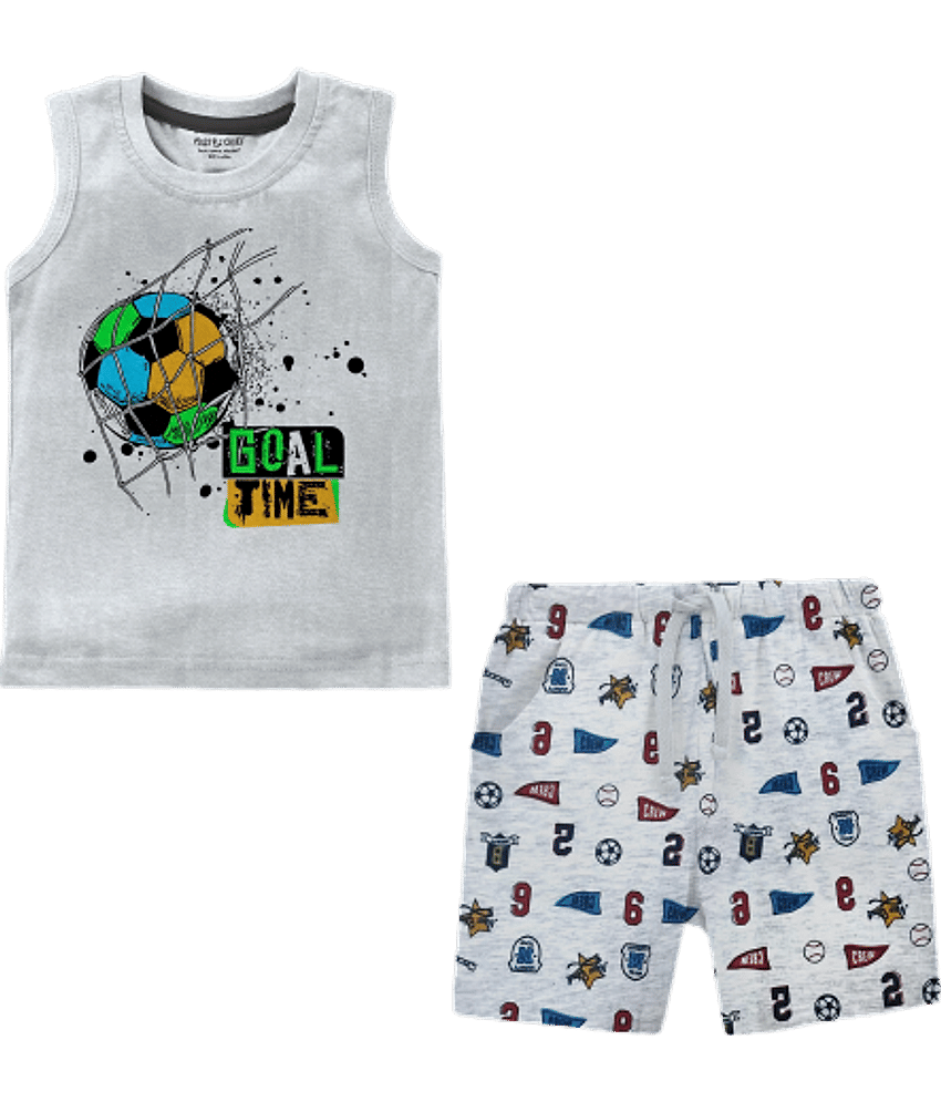 NammaBaby Pack of 1 Boys Cotton T-Shirt & Shorts Set ( Light Grey )