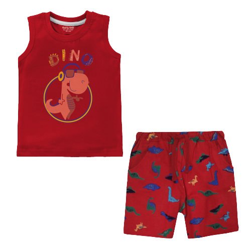     			NammaBaby Pack of 1 Boys Cotton T-Shirt & Shorts Set ( Red )