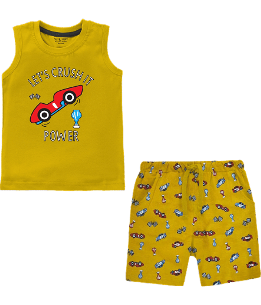 NammaBaby Pack of 1 Boys Cotton T-Shirt & Shorts Set ( Light Grey )