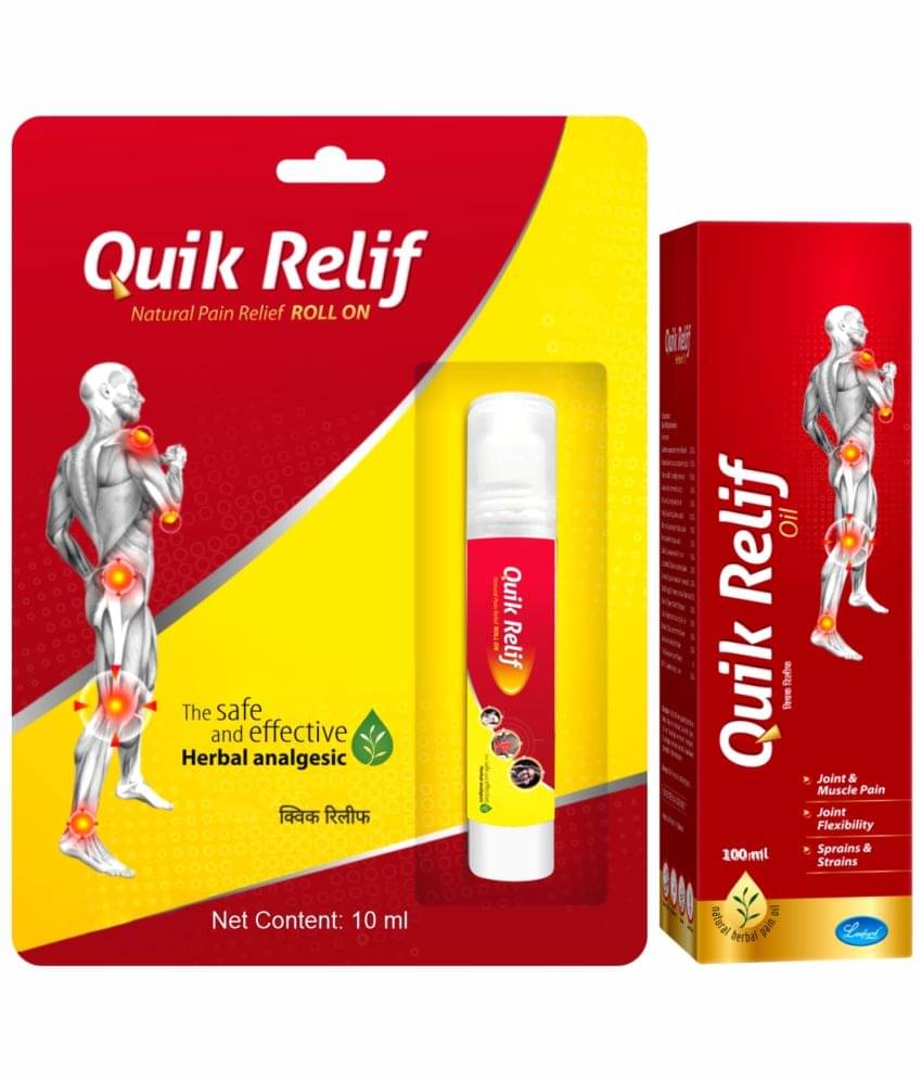 Quik Relif Combo Pack Pain Relief Oil 100ml + Roll-On 10ml |Quick Relief from Joint & Muscle Pain Quik Relif Combo Pack Pain Relief Oil 100ml + Roll-On 10ml |Quick Relief from Joint & Muscle Pain