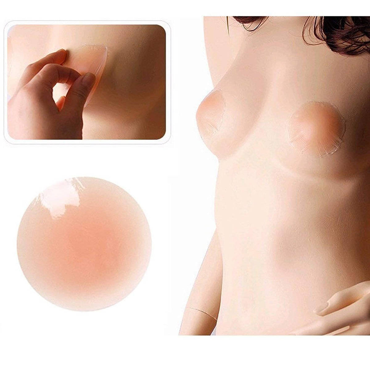 Women Reusable Nipple Cover Self Adhesive Pasties Invisible Round Thin Silicone Cover Gel Petals Bra Pad 1 Pair Beige     			Women Reusable Nipple Cover Self Adhesive Pasties Invisible Round Thin Silicone Cover Gel Petals Bra Pad 1 Pair Beige
