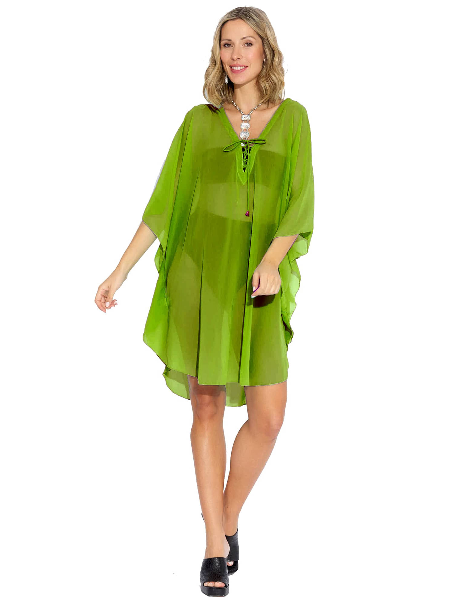 SUN-ROSE FASHIONS Georgette Green Beach Dresses -     			SUN-ROSE FASHIONS Georgette Green Beach Dresses -