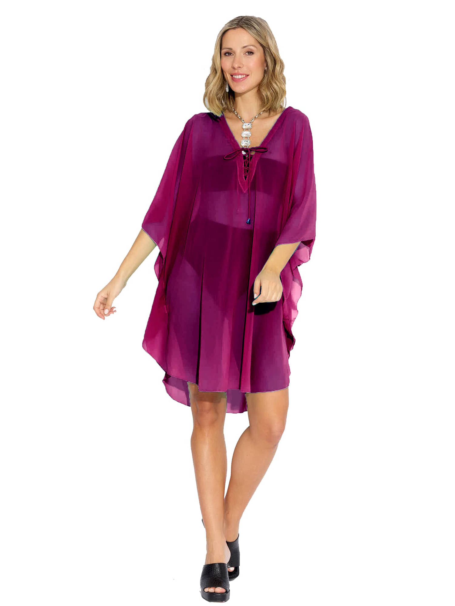 SUN-ROSE FASHIONS Georgette Purple Beach Dresses -     			SUN-ROSE FASHIONS Georgette Purple Beach Dresses -