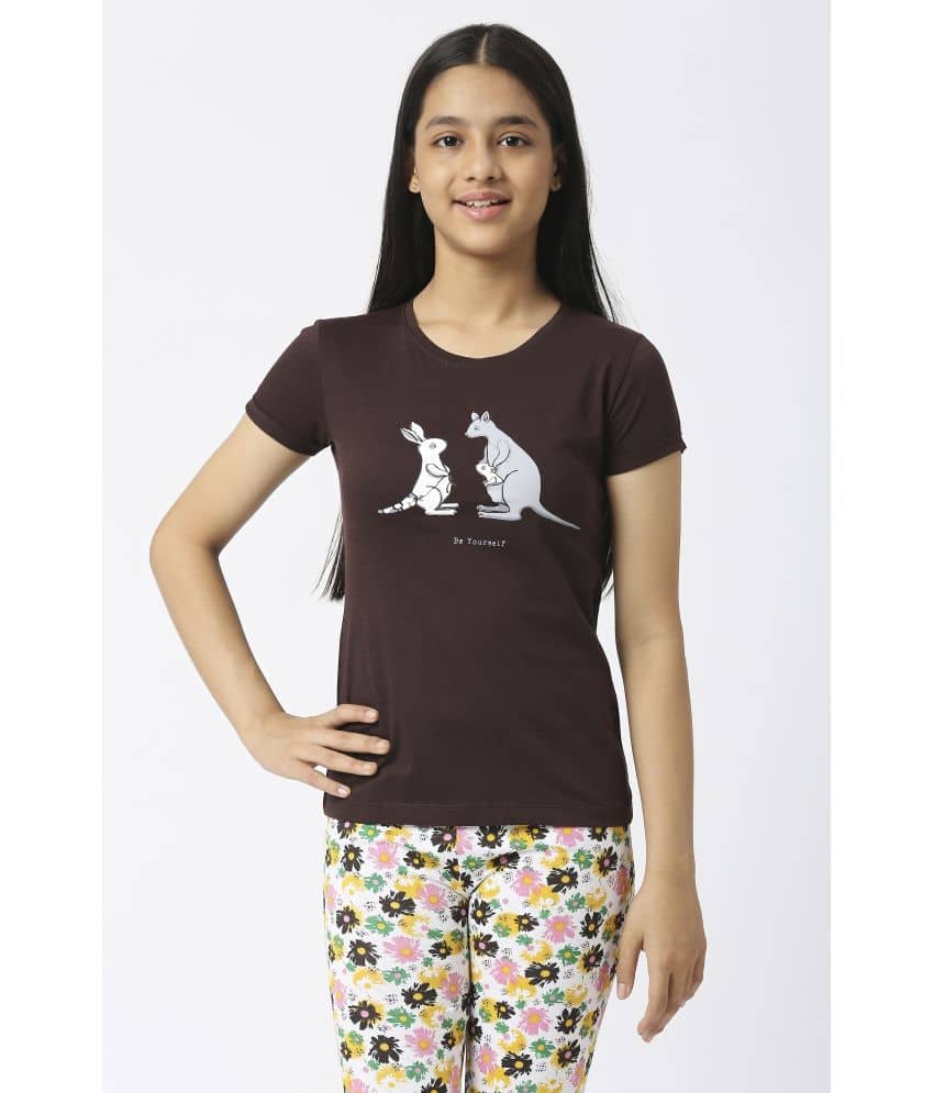 Sini Mini Pack of 1 Girls 100% Cotton T-Shirt ( Brown )