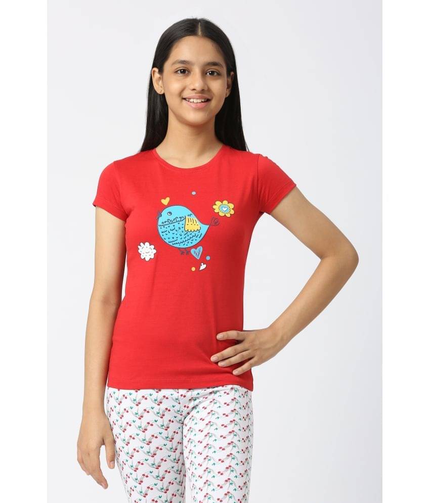     			Sini Mini Pack of 1 Girls 100% Cotton T-Shirt ( Red )