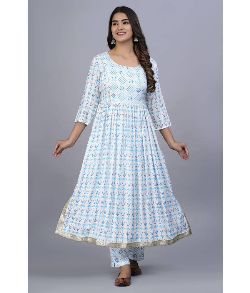 Smien - Navy A-line Cotton Women's Stitched Salwar Suit ( Pack of 1 )