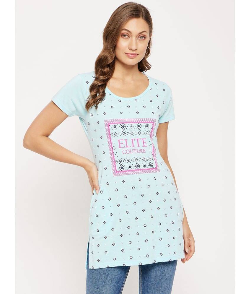 VERO AMORE Women Cotton Blend Printed Regular Fit Round Neck T-Shirt ( Light Blue ) VERO AMORE Women Cotton Blend Printed Regular Fit Round Neck T-Shirt ( Light Blue )