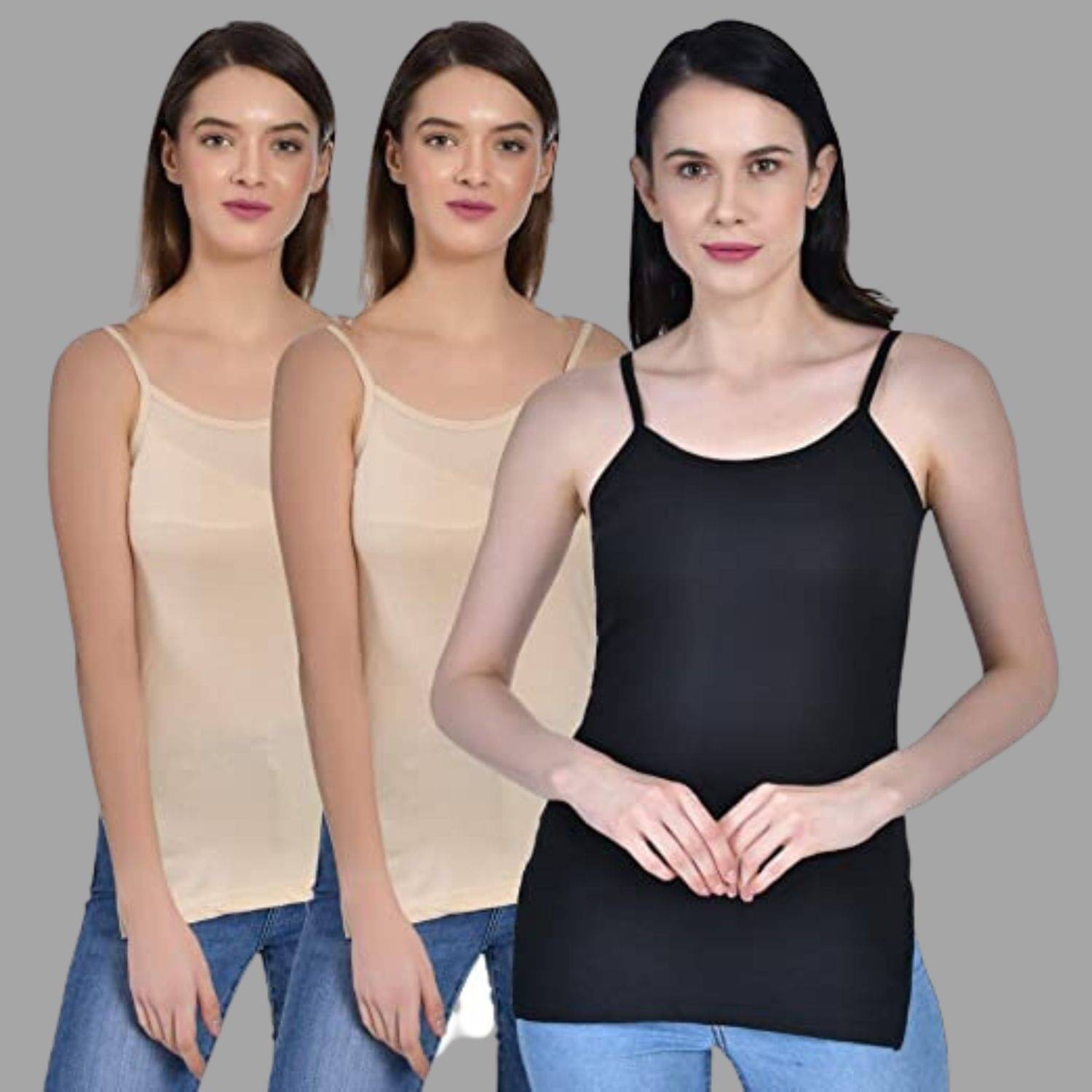 AIMLY Cotton Camisoles - Beige Pack of 3     			AIMLY Cotton Camisoles - Beige Pack of 3