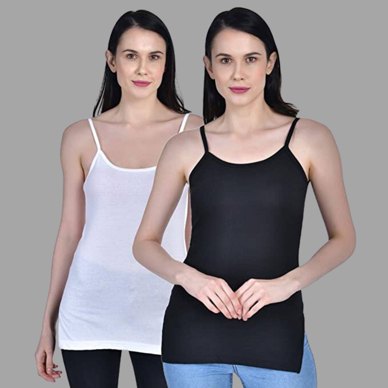    			AIMLY Cotton Camisoles - White Pack of 2