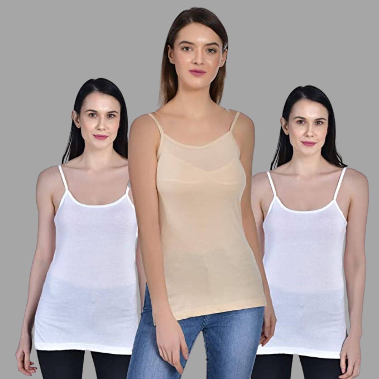     			AIMLY Cotton Camisoles - White Pack of 3