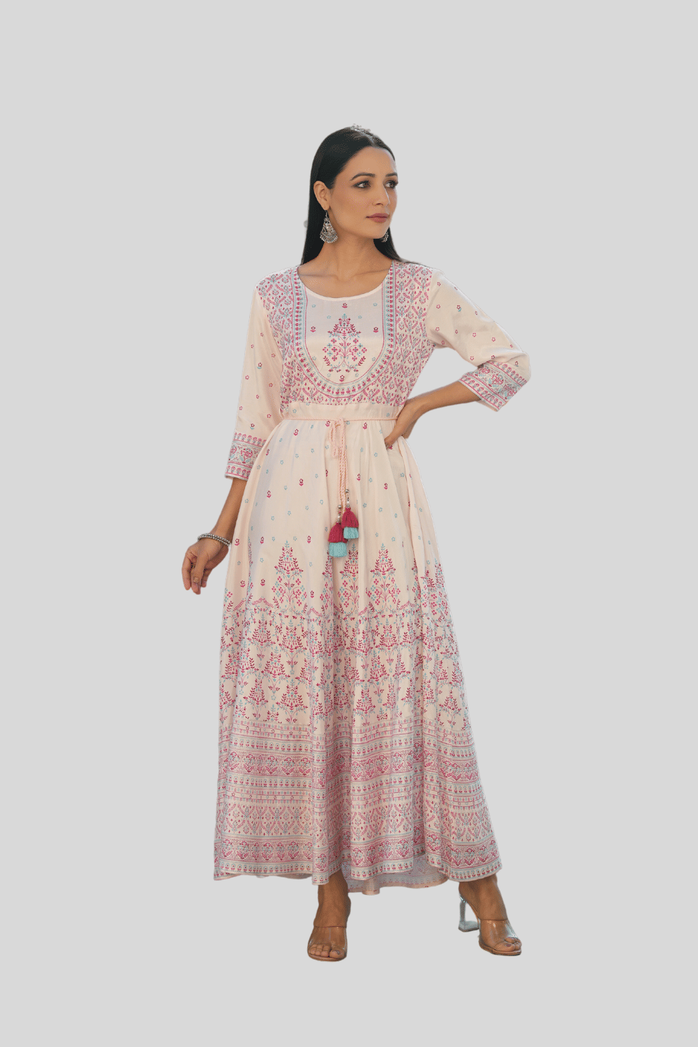Juniper Women Viscose Printed Ethnic Dress ( Pink ) Juniper Women Viscose Printed Ethnic Dress ( Pink )