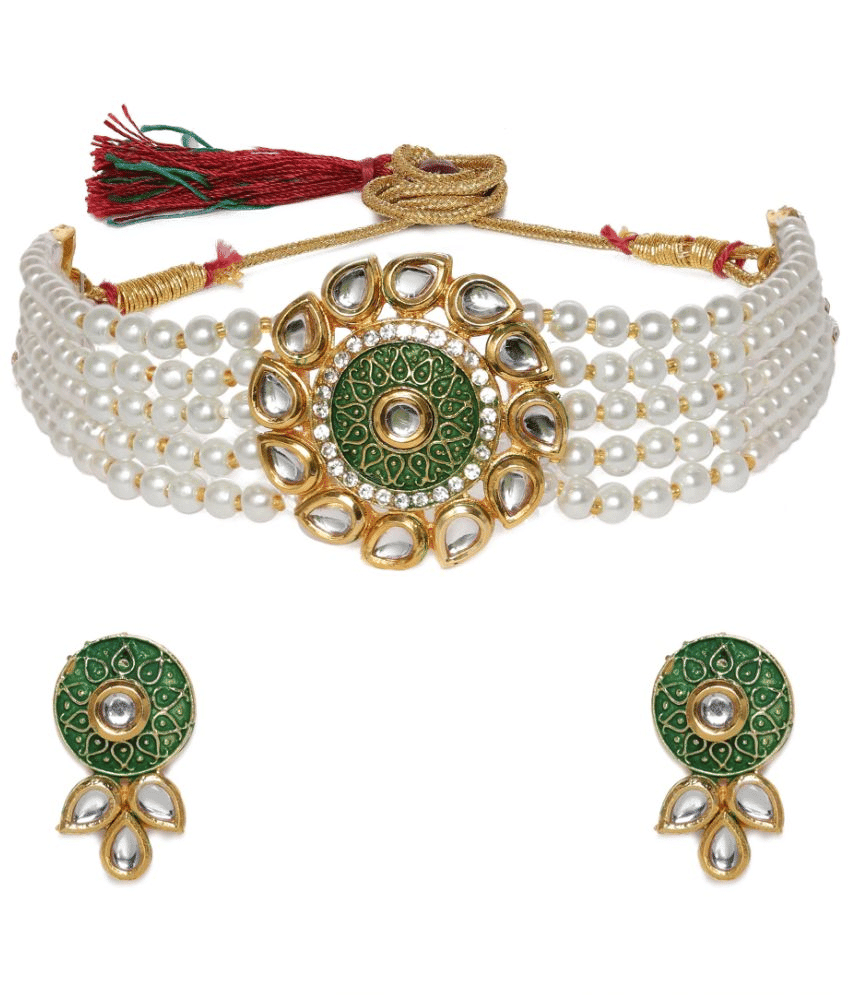 PUJVI - Green Alloy Necklace Set ( Pack of 1 )