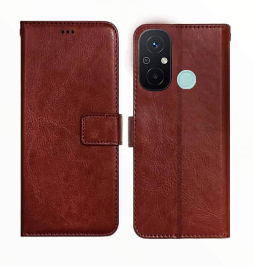 RGVEEN - Brown Artificial Leather Flip Cover Compatible For POCO C55 ( Pack of 1 ) RGVEEN - Brown Artificial Leather Flip Cover Compatible For POCO C55 ( Pack of 1 )