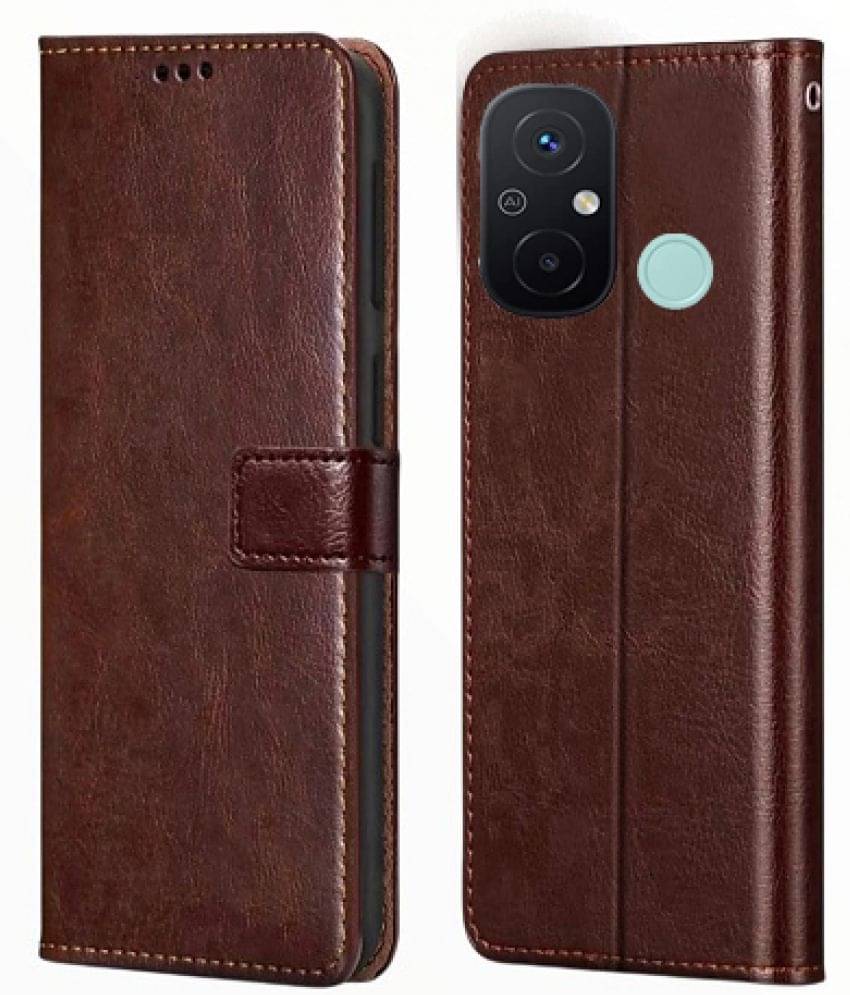 RGVEEN - Tan Artificial Leather Flip Cover Compatible For POCO C55 ( Pack of 1 ) RGVEEN - Tan Artificial Leather Flip Cover Compatible For POCO C55 ( Pack of 1 )
