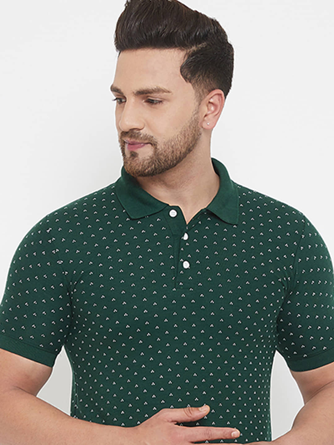 The Million Club Pack of 1 Cotton Blend Regular Fit Printed Half Sleeves Men's Polo T Shirt ( Green )