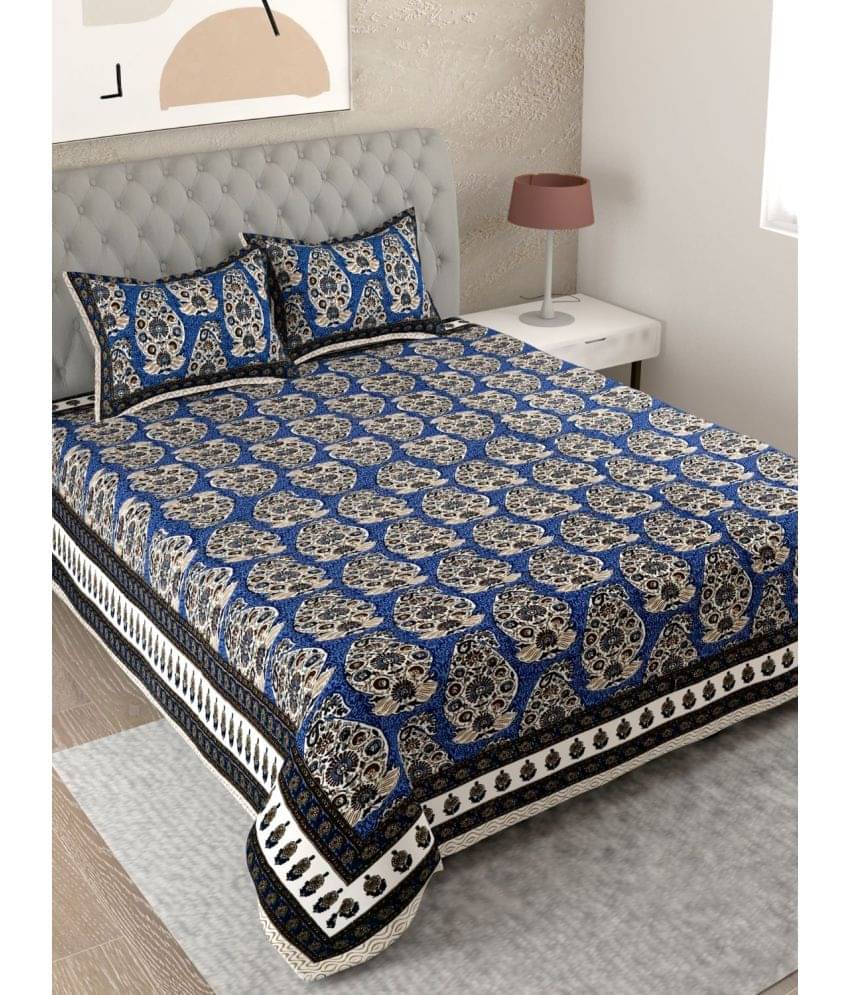 Uniqchoice Cotton Ethnic King Size Bedsheet With 2 Pillow Covers - Blue     			Uniqchoice Cotton Ethnic King Size Bedsheet With 2 Pillow Covers - Blue