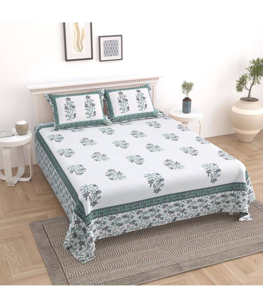 Uniqchoice Cotton Floral King Size Bedsheet With 2 Pillow Covers - Blue Uniqchoice Cotton Floral King Size Bedsheet With 2 Pillow Covers - Blue