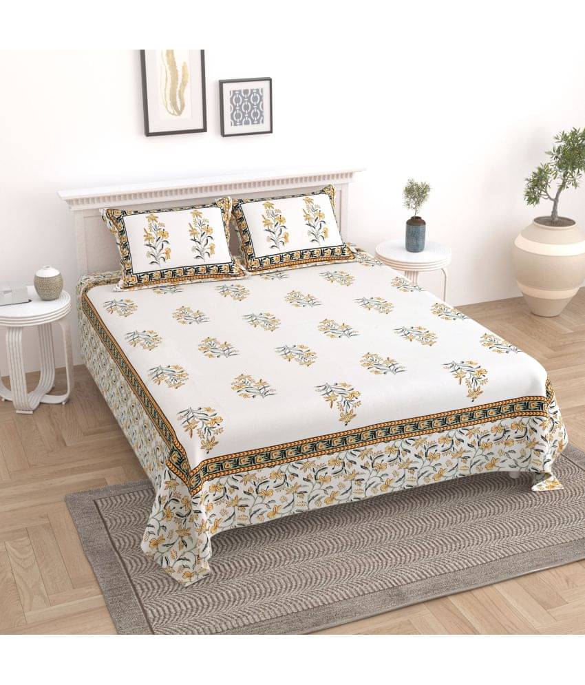 Uniqchoice Cotton Floral King Size Bedsheet With 2 Pillow Covers - Yellow Uniqchoice Cotton Floral King Size Bedsheet With 2 Pillow Covers - Yellow