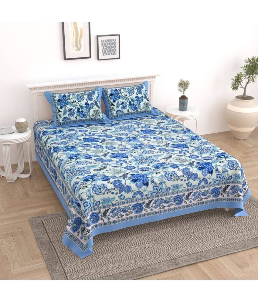 Uniqchoice Cotton Floral King Size Bedsheet With 2 Pillow Covers - Blue     			Uniqchoice Cotton Floral King Size Bedsheet With 2 Pillow Covers - Blue