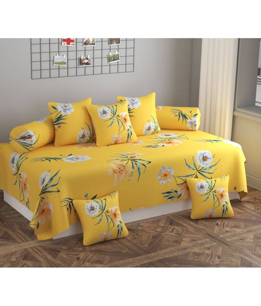 Apala Microfibre Abstract Diwan Set 8 Pcs - Yellow Apala Microfibre Abstract Diwan Set 8 Pcs - Yellow