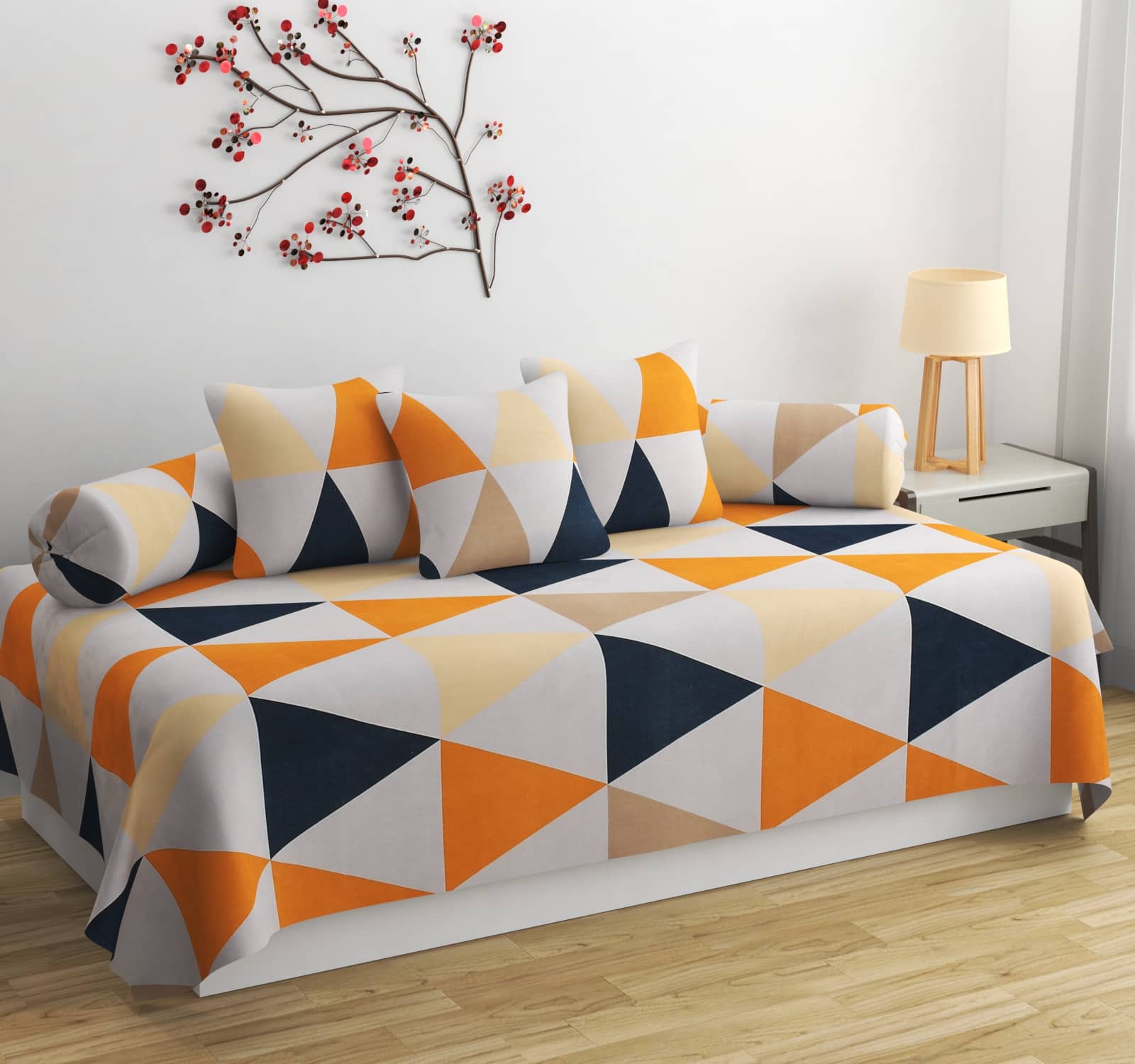 Apala Microfibre Abstract Diwan Set 6 Pcs - white