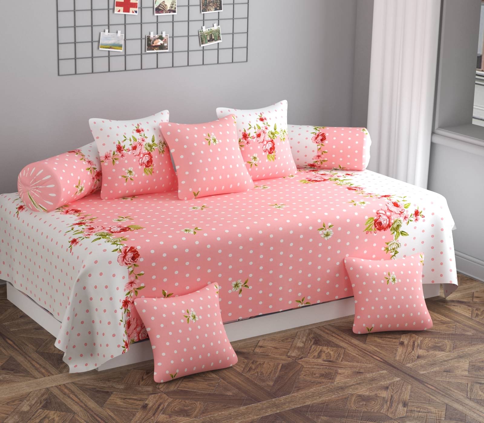     			Apala Microfibre Abstract Diwan Set 8 Pcs - Pink